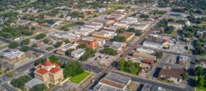 Aerial view of downtown Beeville, Texas